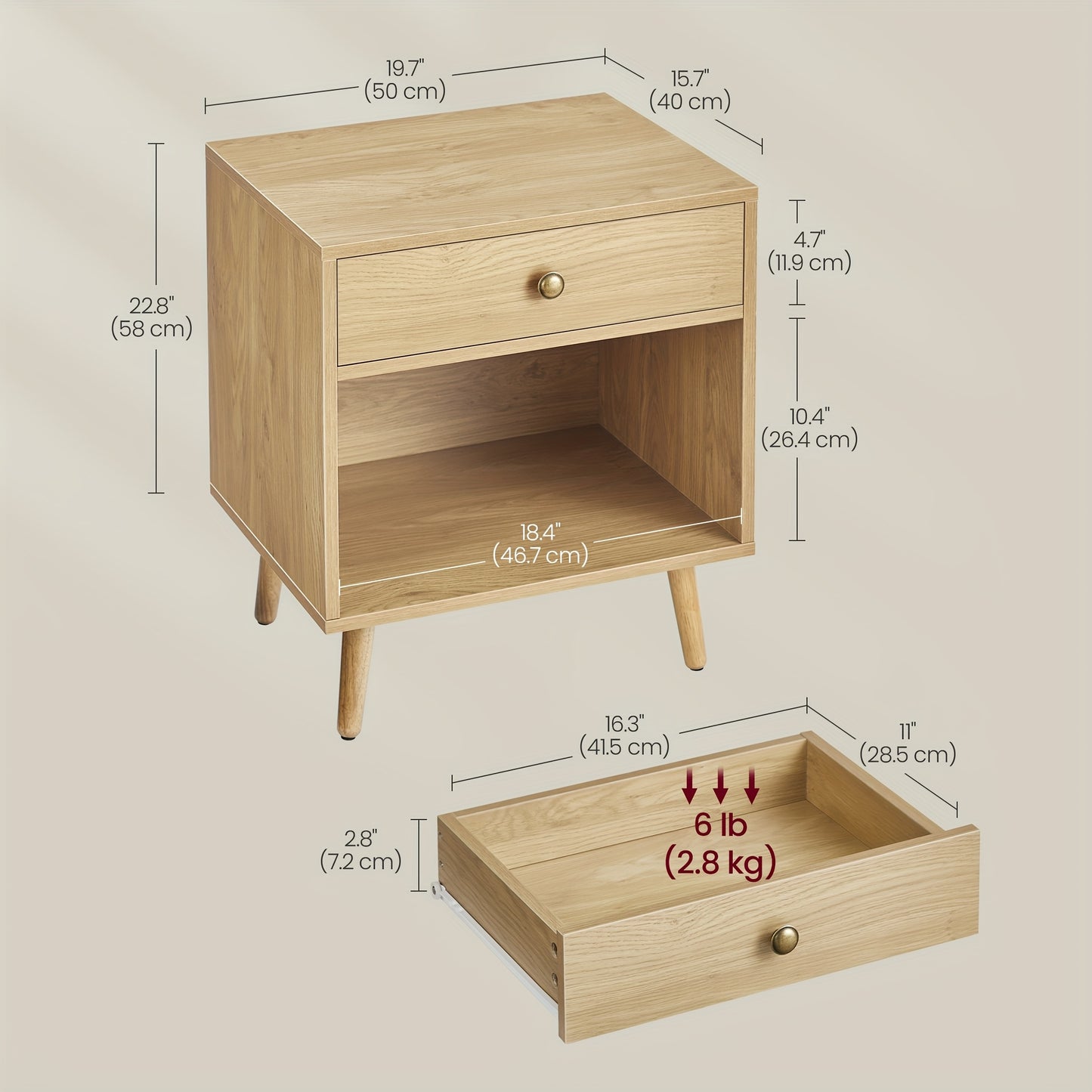 Space-Saving Nightstand with Drawer - Versatile Bedside Table with Open Compartment, Pine Wood Legs for Living Room & Bedroom Storage, Shower Caddies, Valentines Decorations Home Decor Furniture for Home and Mother's Day Decorations for Home