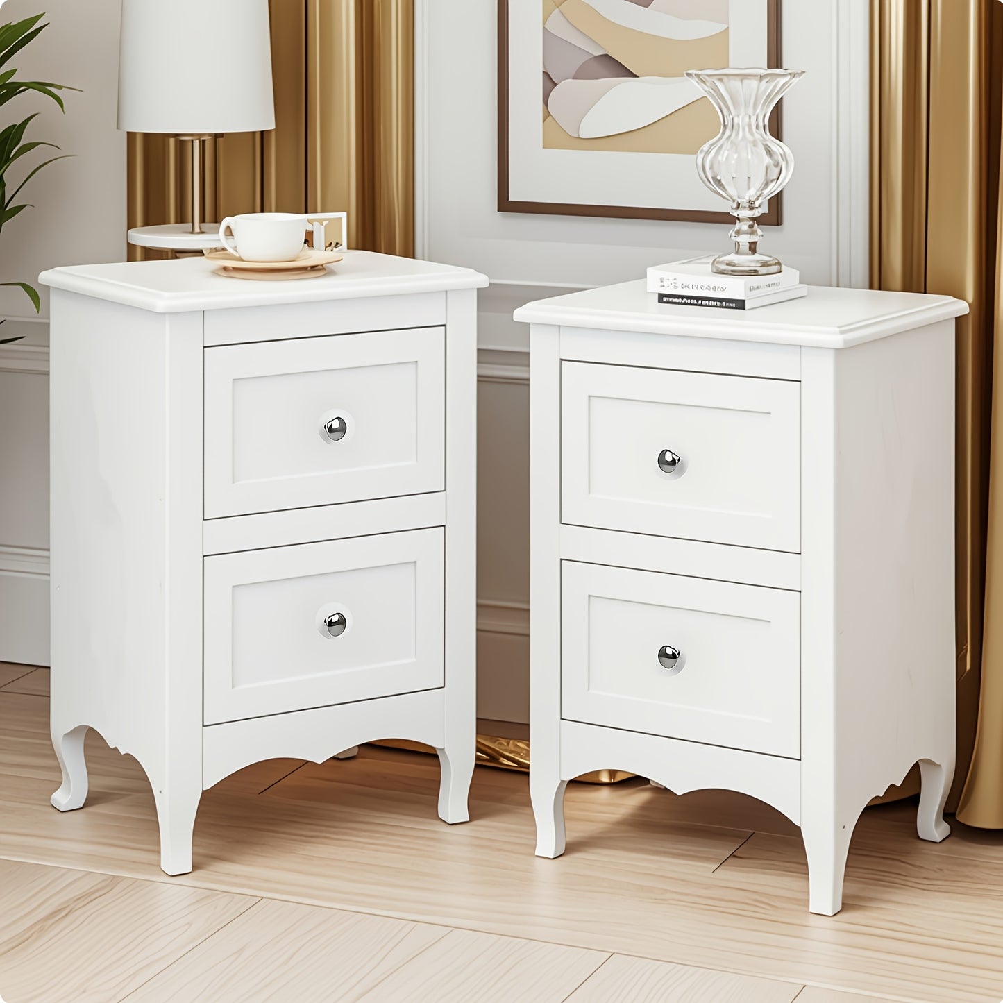 Pastoral Style Double Drawer Bedside Table - Cost-Effective, Density Board, Painted Surface | White, Black, Blue, Pink, Brown, Grey Color Options